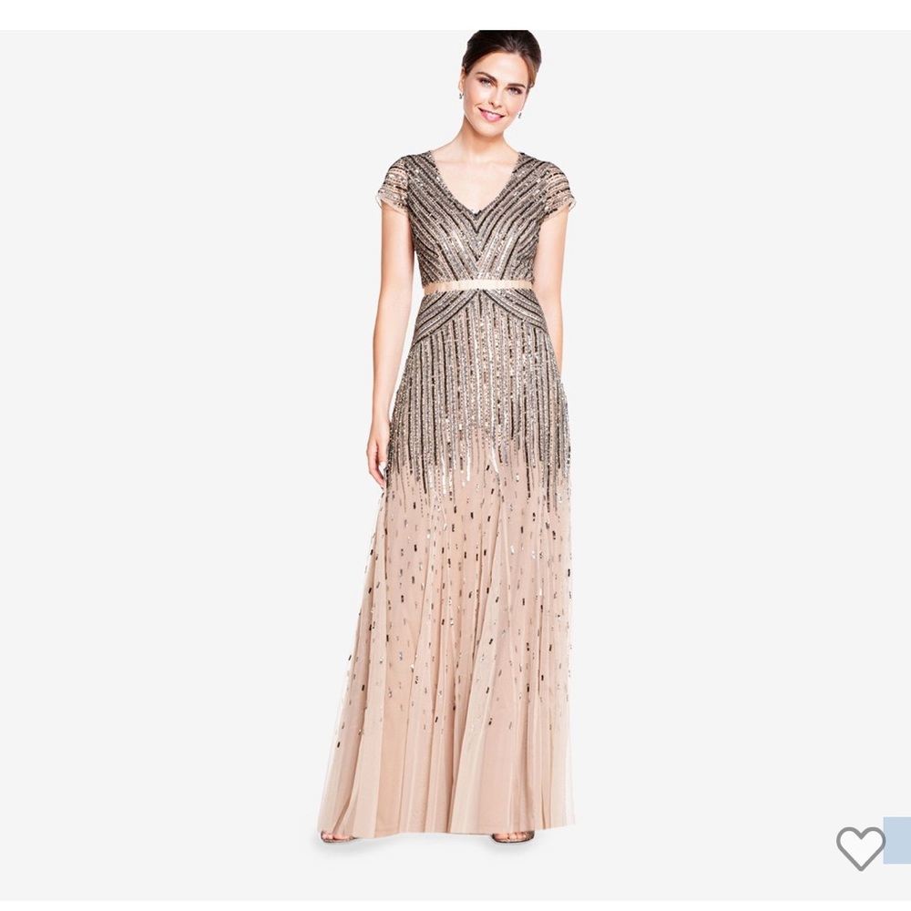 Adrianna Pappel Beaded V-Neck Gown